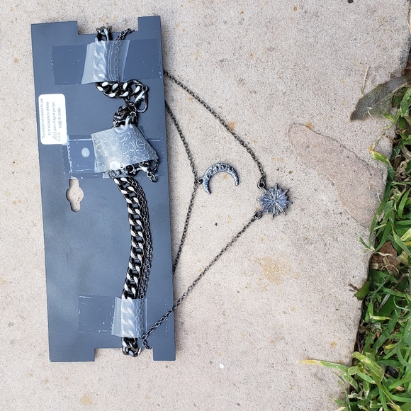 Goth Crescent Moon and Sun Chain Choker Set - Picture 2 of 2